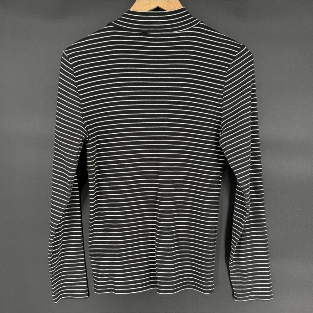 J. Crew Womens Striped Mockneck Top M Black White Preppy Nautical Professional